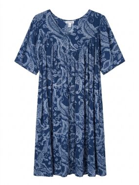 Go Softly Patio Blue Paisley Rayon Dress 2X Boho Flowy Lounge Vacation Or Dress